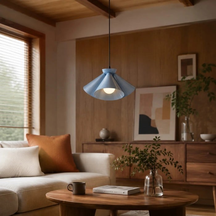 Bauhaus blauwe metalen hanglamp HL3680