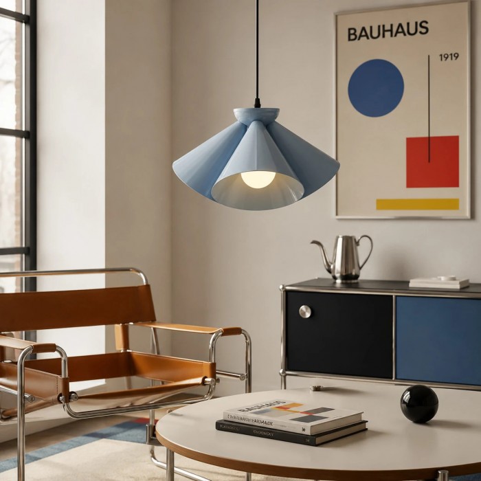 Bauhaus blauwe metalen hanglamp HL3680