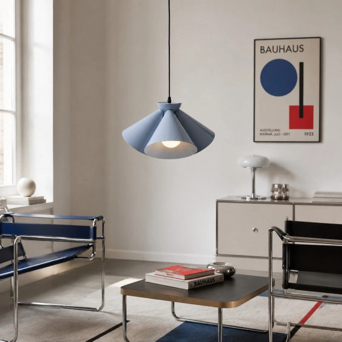 Bauhaus blauwe metalen hanglamp HL3680