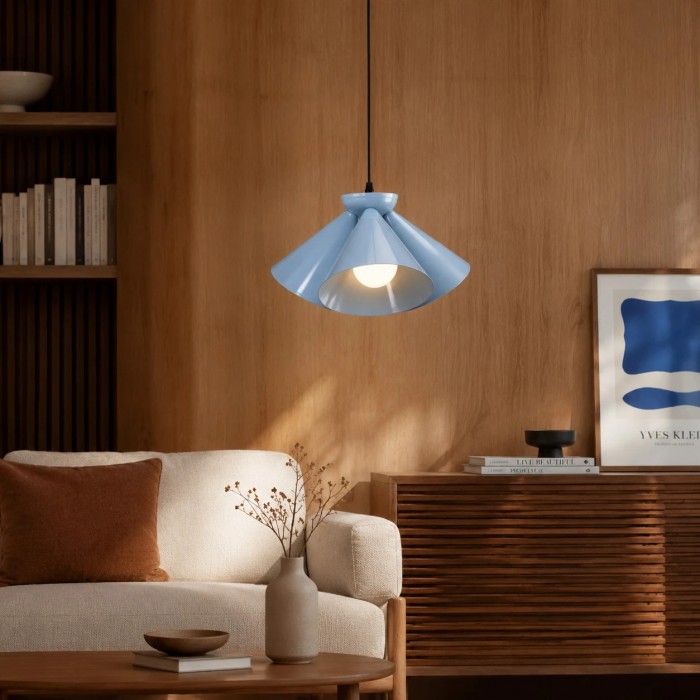 Bauhaus blauwe metalen hanglamp HL3680