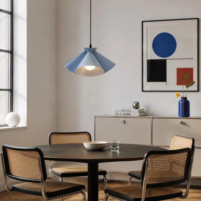 Bauhaus blauwe metalen hanglamp HL3680
