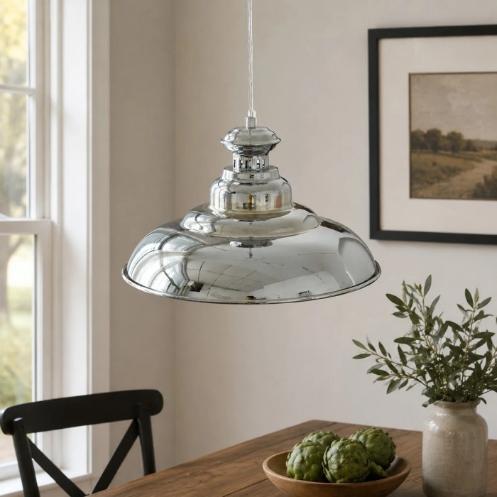 Bauhaus chromen koepel hanglamp met korte en lange uitvoering HL3881