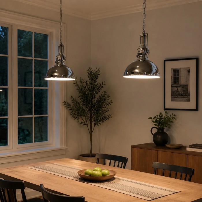 Bauhaus chromen koepel hanglamp met korte en lange uitvoering HL3881