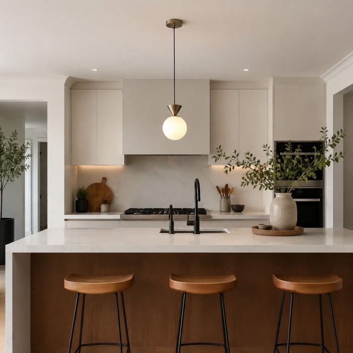 Bauhaus glazen hanglamp met ijzeren accent voor de keuken HL3616
