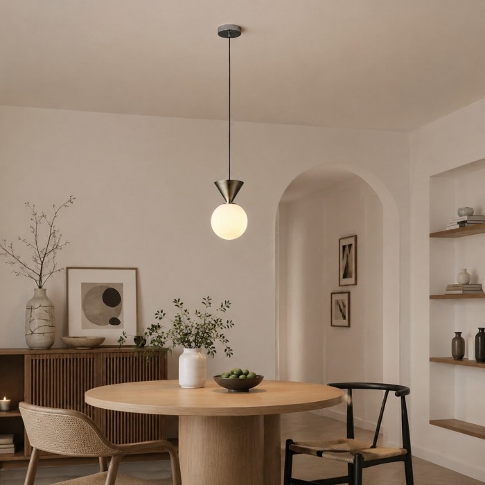 Bauhaus glazen hanglamp met ijzeren accent voor de keuken HL3616