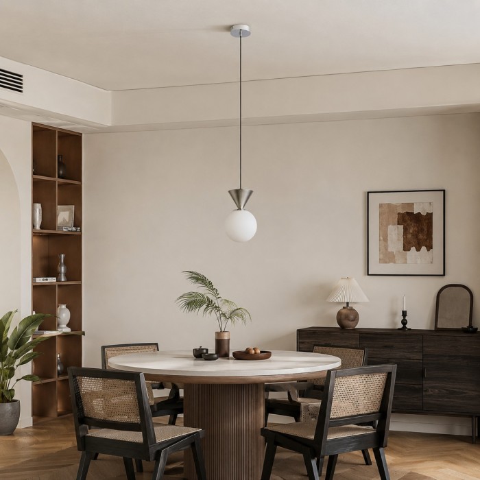 Bauhaus glazen hanglamp met ijzeren accent voor de keuken HL3616