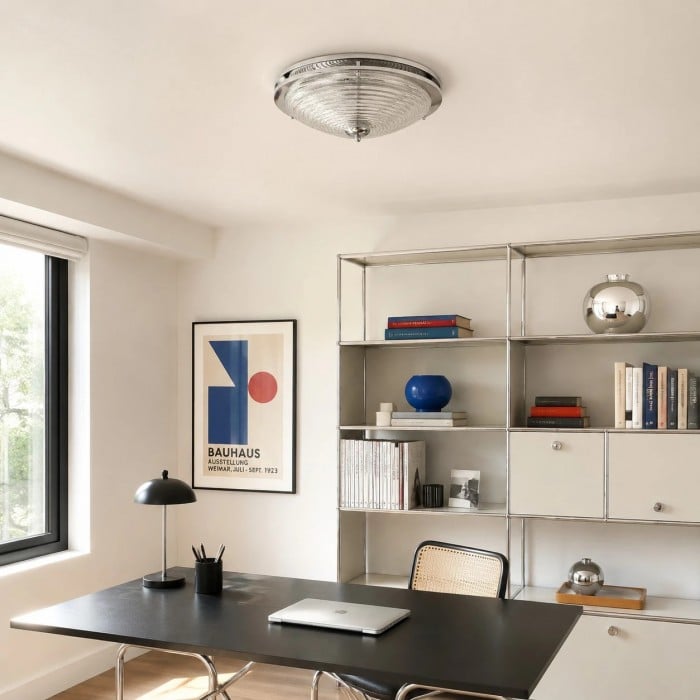 Bauhaus plafondlamp van gegolfd glas HL3716