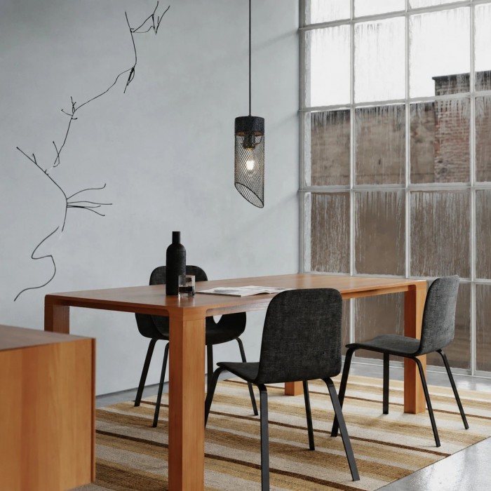 Hanglamp met zwart gaas en stenen details HL3867