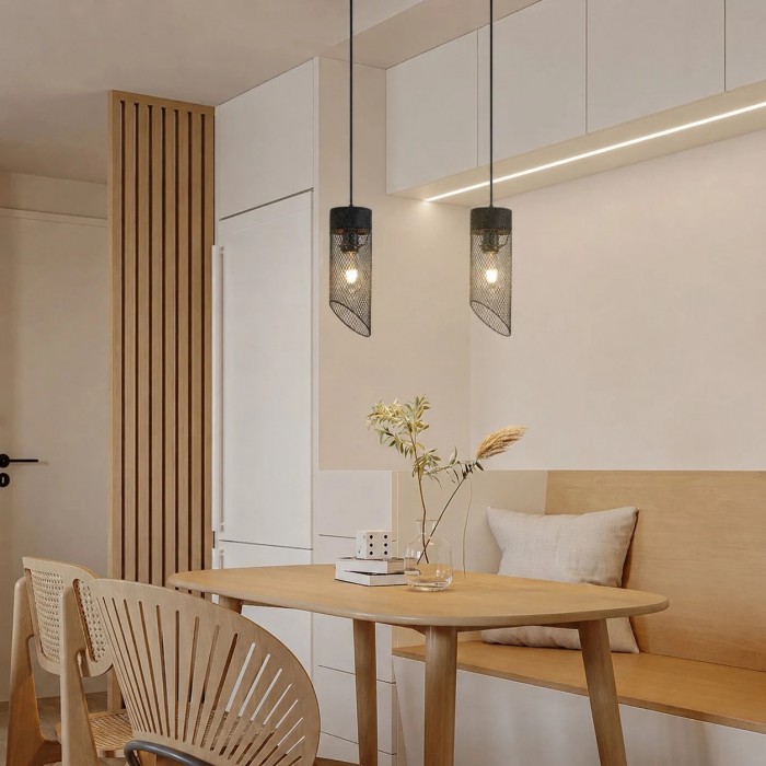 Hanglamp met zwart gaas en stenen details HL3867