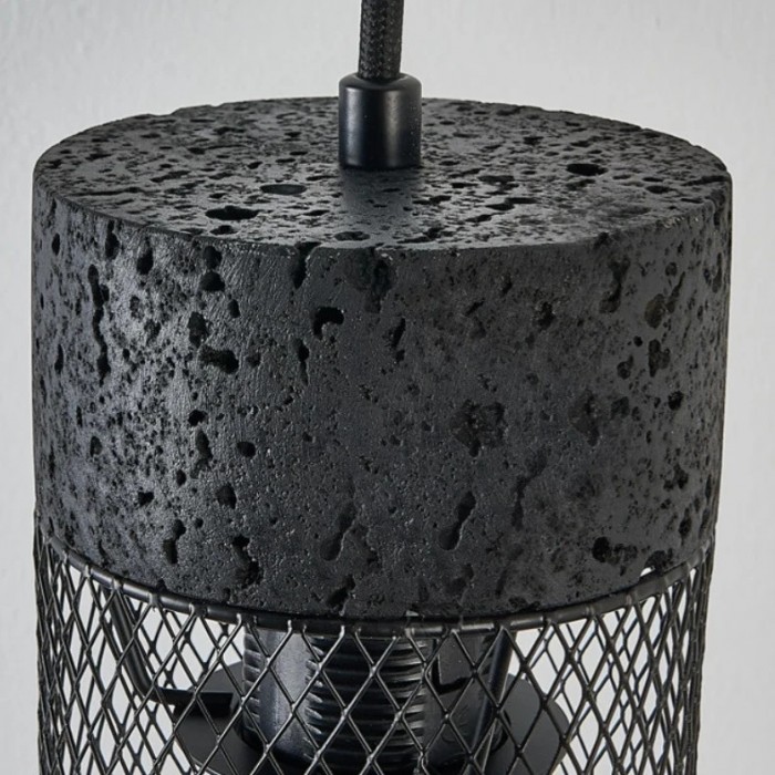 Hanglamp met zwart gaas en stenen details HL3867