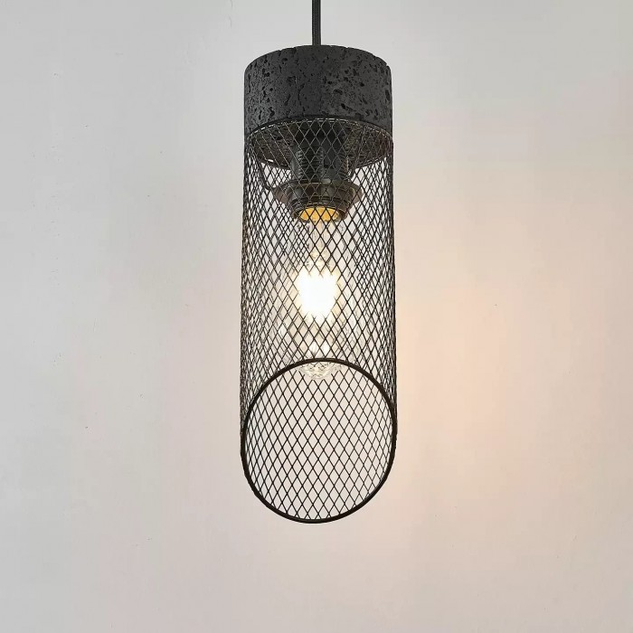 Hanglamp met zwart gaas en stenen details HL3867