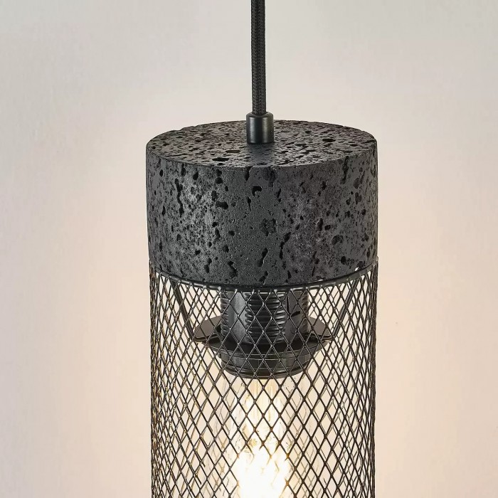 Hanglamp met zwart gaas en stenen details HL3867