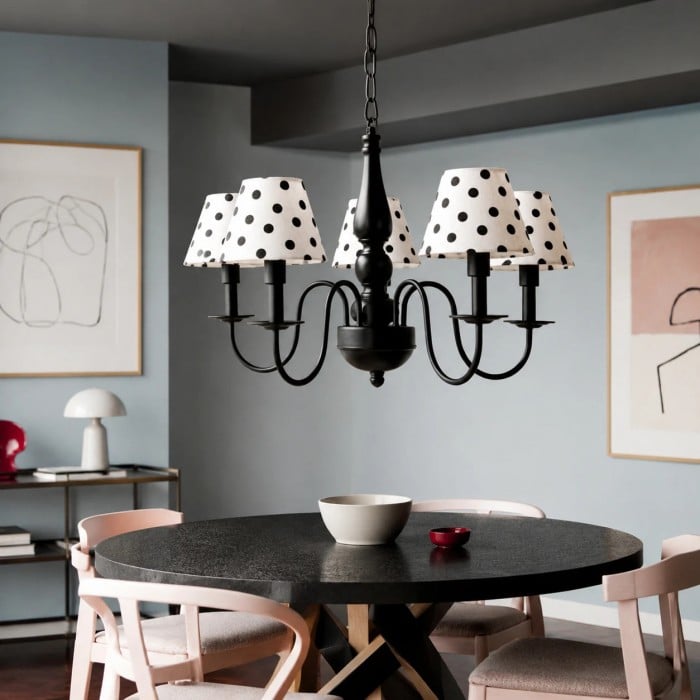 Kronleuchter aus schwarzem Stoff mit Polka-Dots HL3753