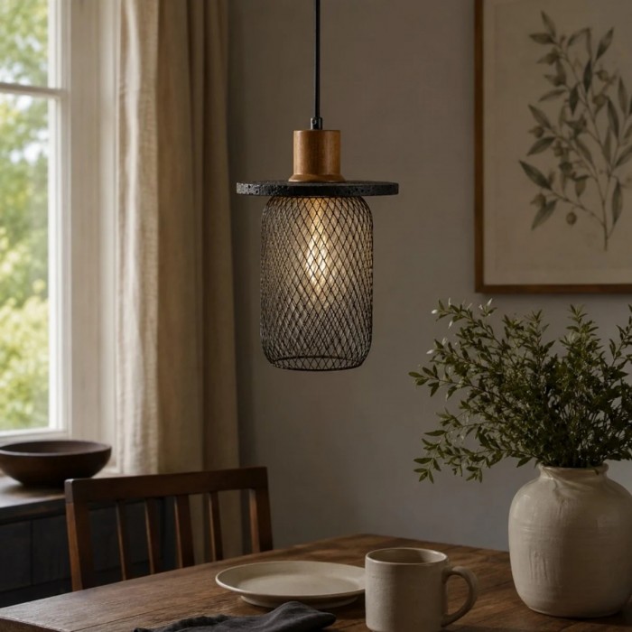 Hanglamp met zwart travertijngaas HL3836