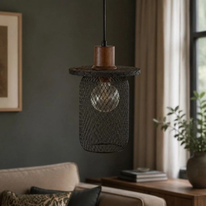 Hanglamp met zwart travertijngaas HL3836