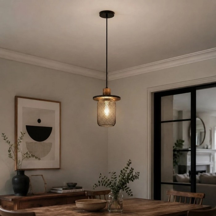 Hanglamp met zwart travertijngaas HL3836