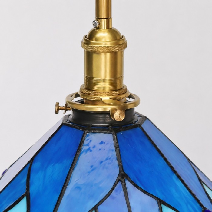 Blauw gebrandschilderd glazen plafondlamp met halfverzonken montage HL3640