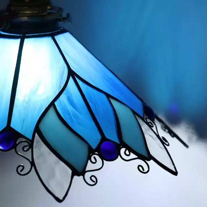 Blauw gebrandschilderd glazen plafondlamp met halfverzonken montage HL3640