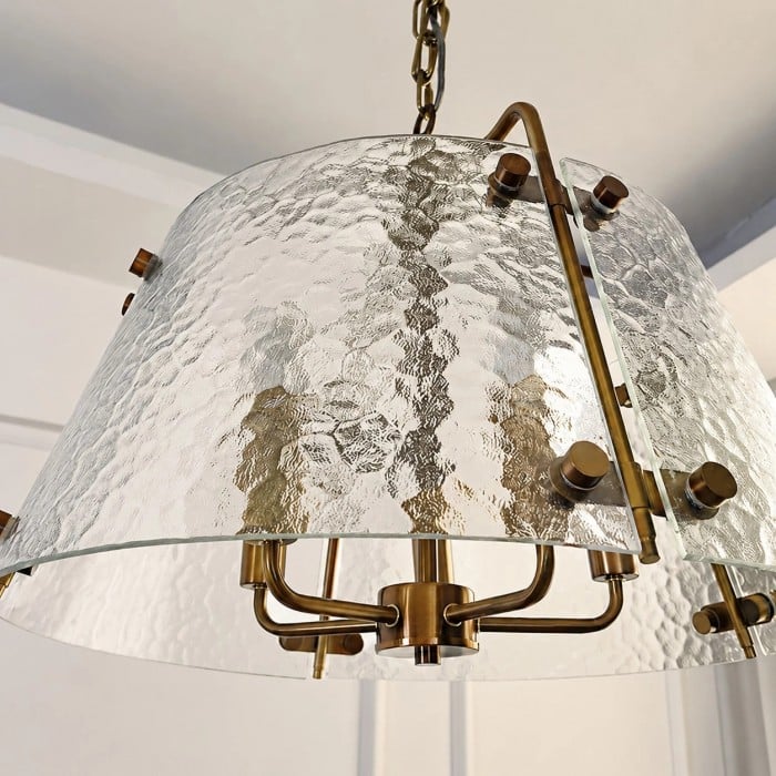 Kronleuchter aus Messing und strukturiertem Glas HL3849