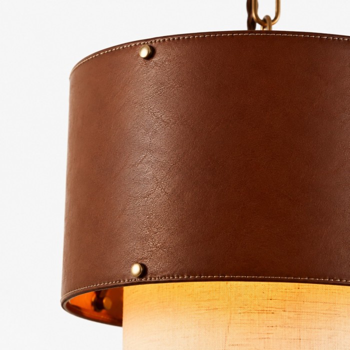 Rustieke hanglamp met bruine leren trommelkap voor de woonkamer HL3771