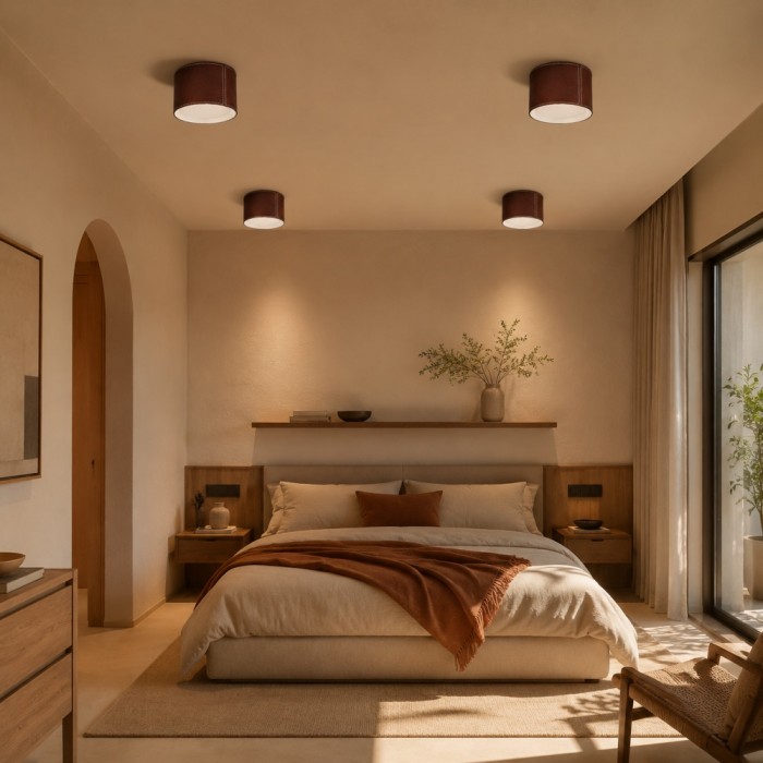 Bordeauxrode LED-plafondlamp met opbouwmontage in leerkleur HL3772