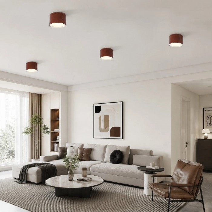 Bordeauxrode LED-plafondlamp met opbouwmontage in leerkleur HL3772