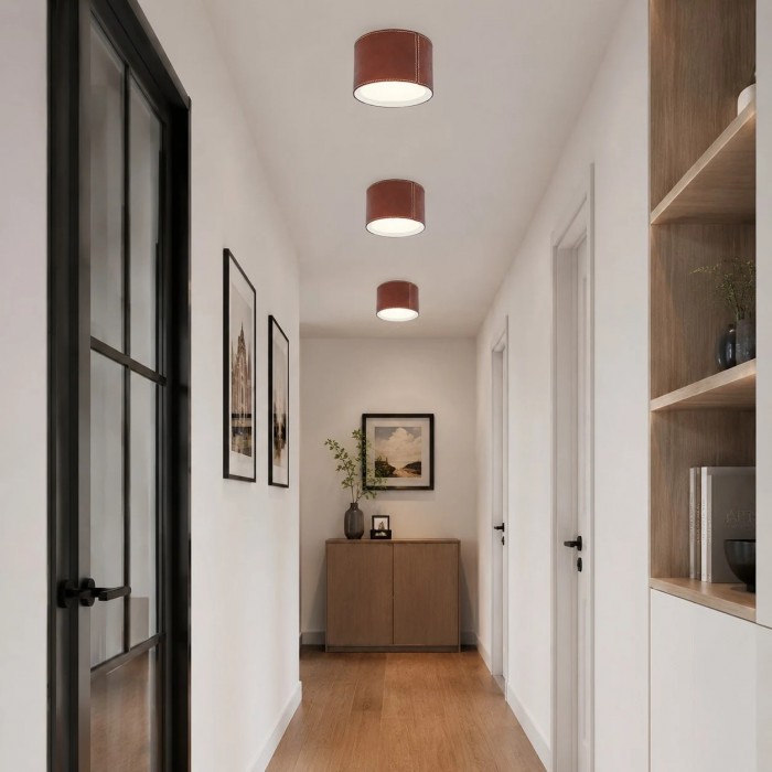Bordeauxrode LED-plafondlamp met opbouwmontage in leerkleur HL3772