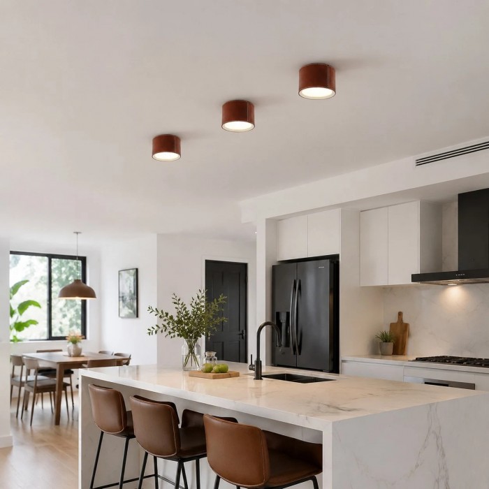 Bordeauxrode LED-plafondlamp met opbouwmontage in leerkleur HL3772