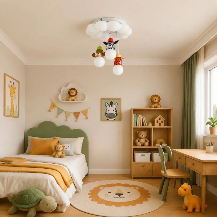Plafondlamp met cartoon dierenmotief - Minimalistische wolk plafondlamp voor de kinderkamer HL3793