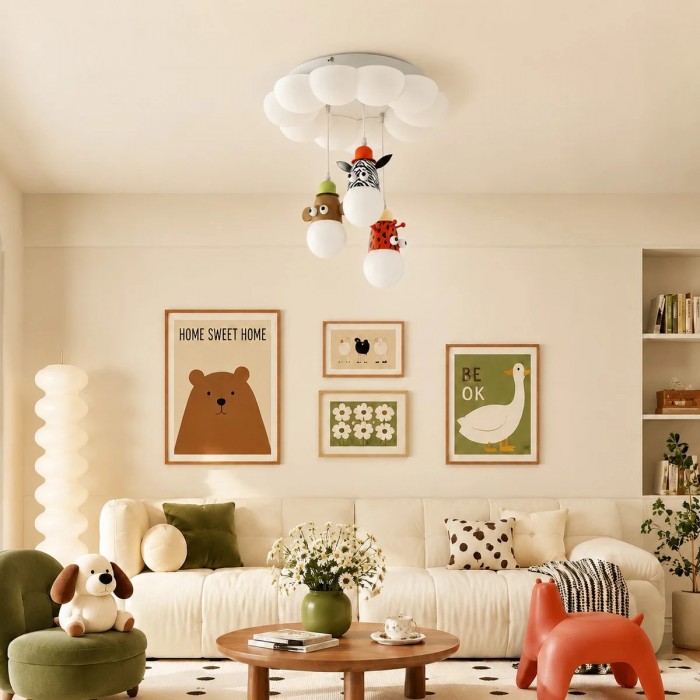 Plafondlamp met cartoon dierenmotief - Minimalistische wolk plafondlamp voor de kinderkamer HL3793
