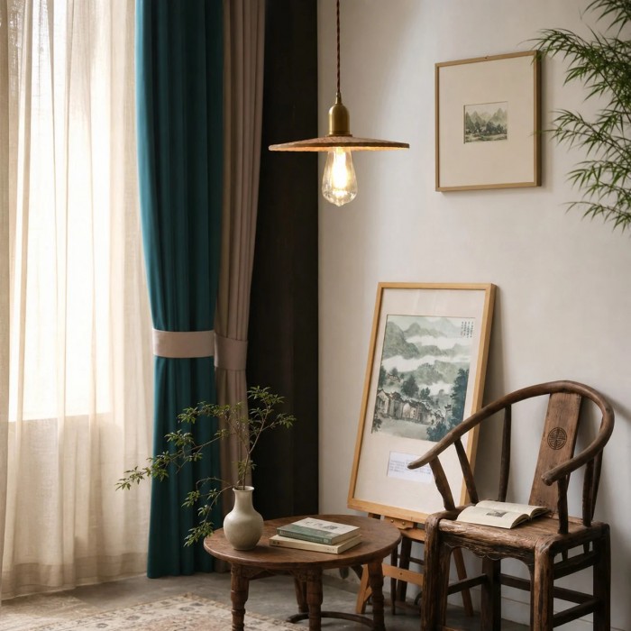 Hanglamp HL3673 van massief hout met houtsnijwerk
