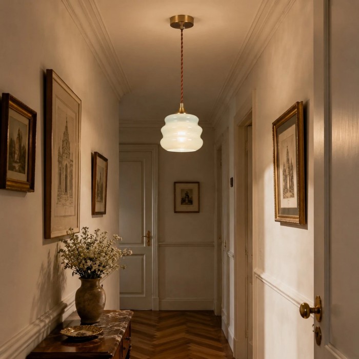 Celeste blauwe hanglamp met geribbeld glas HL3754
