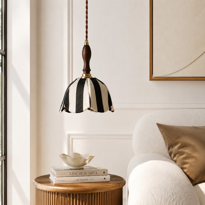 Hanglamp van gestreepte stof in Chinoiserie-stijl HL3688