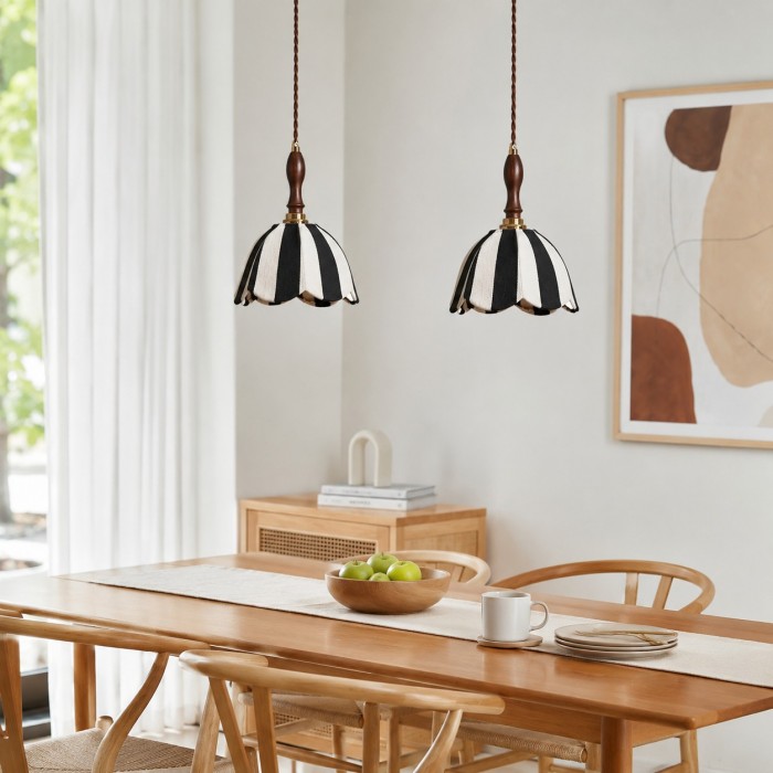 Hanglamp van gestreepte stof in Chinoiserie-stijl HL3688