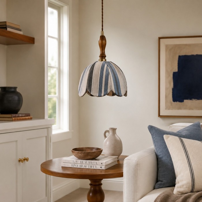 Hanglamp van gestreepte stof in Chinoiserie-stijl HL3688