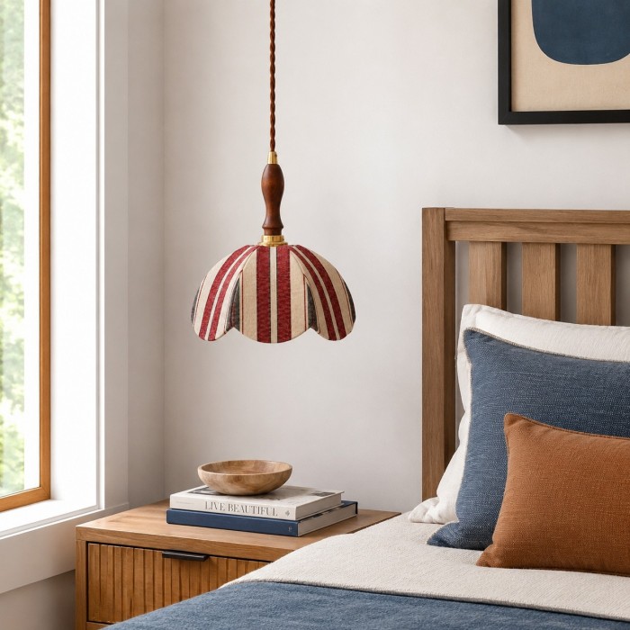Hanglamp van gestreepte stof in Chinoiserie-stijl HL3688
