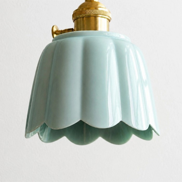 Cienax hanglamp met bloemvormige keramische kap - messing accentlamp voor keuken en nachtkastje HL3613