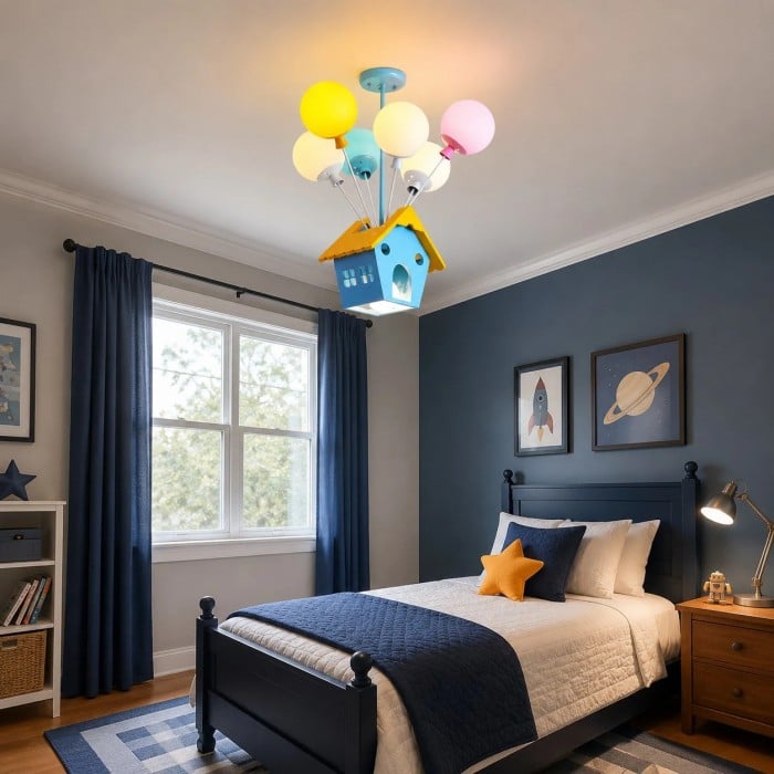 Suspension lumineuse LED colorée en forme de maison de ballons pour chambres d'enfants HL3738