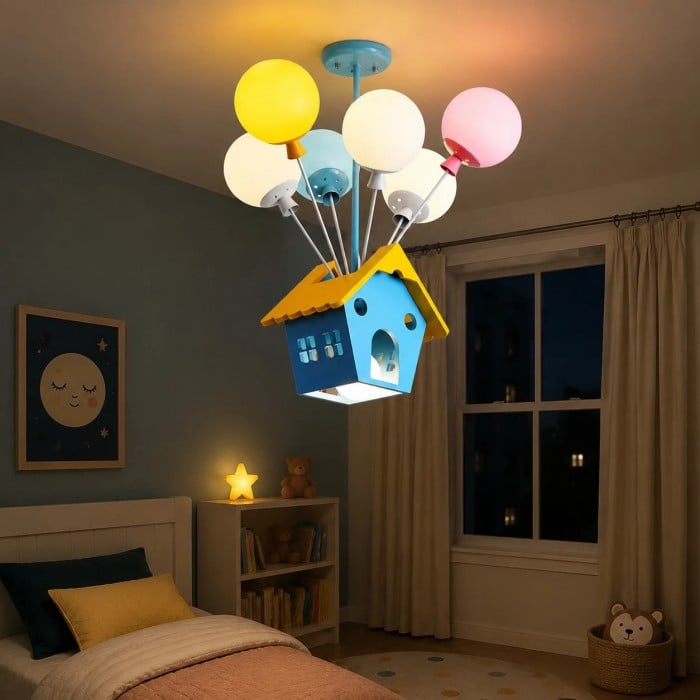 Suspension lumineuse LED colorée en forme de maison de ballons pour chambres d'enfants HL3738