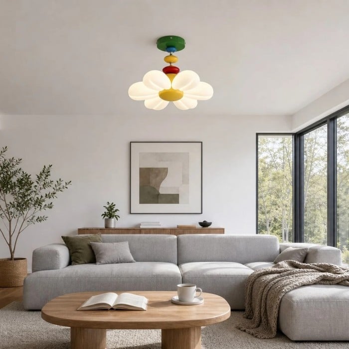 Kleurrijke Memphis bloem plafond- en hanglamp voor kinderkamer HL3727