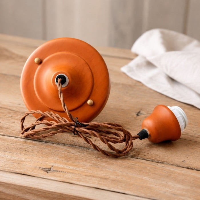 Kremowa lampa wisząca w groszki z tkaniny do jadalni HL3775