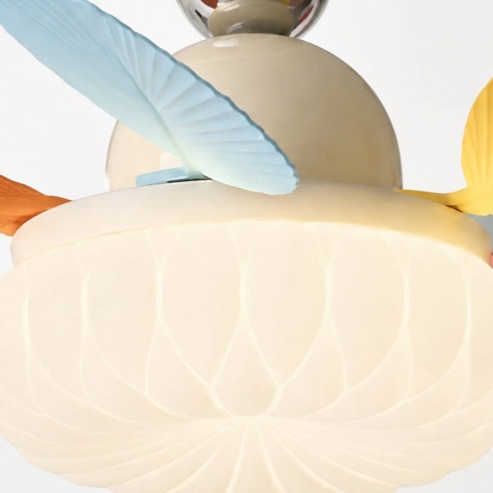 Crèmekleurige plafondventilator met lamp voor kinderkamer en kleurrijke bladen HL3828