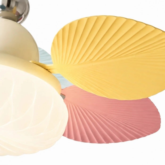 Crèmekleurige plafondventilator met lamp voor kinderkamer en kleurrijke bladen HL3828