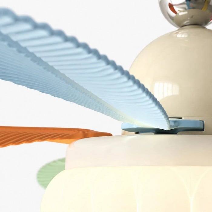Crèmekleurige plafondventilator met lamp voor kinderkamer en kleurrijke bladen HL3828