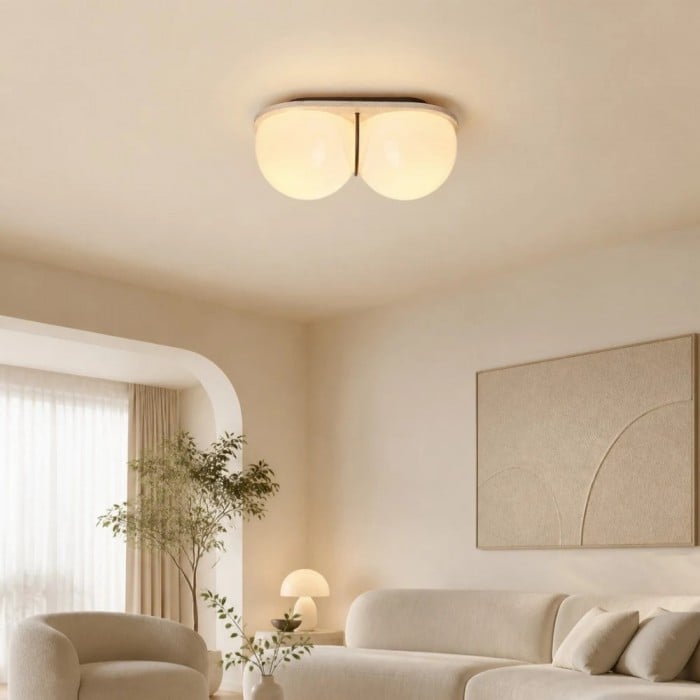Crème travertin dubbele bol plafondlamp HL3936