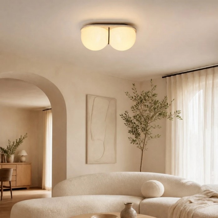 Crème travertin dubbele bol plafondlamp HL3936