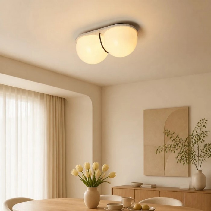 Crème travertin dubbele bol plafondlamp HL3936