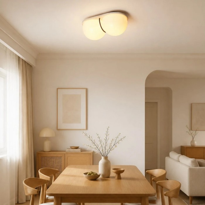 Crème travertin dubbele bol plafondlamp HL3936