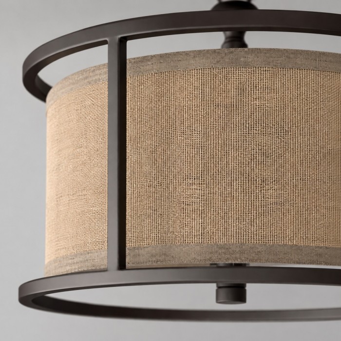 Dumora plafondlamp met stoffen trommelkap en metalen frame, semi-inbouwmontage HL3893