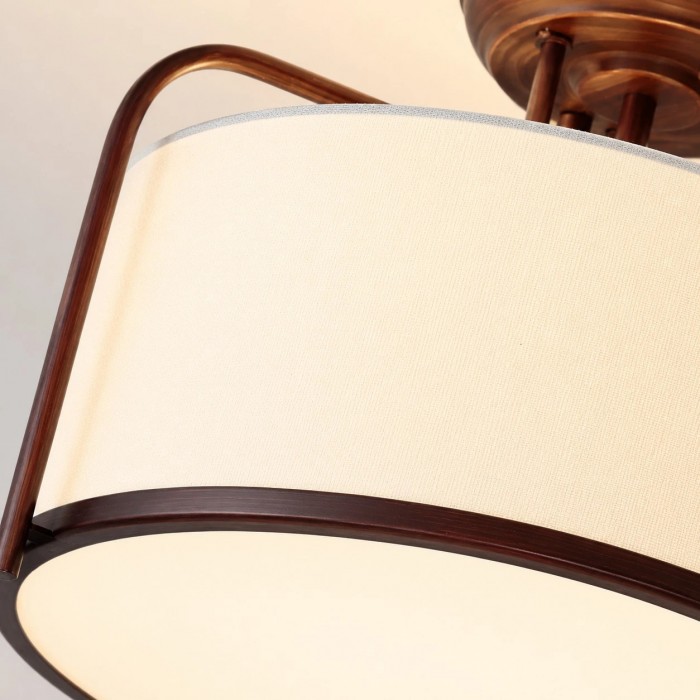 Plafonnier semi-encastré Dumora avec abat-jour en tissu blanc - Structure en métal brun café pour salon HL3900